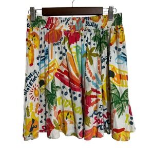 Farm Rio Skirt Colorful Tropical Print Mini White Women's Size M Art to Wear
